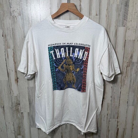 Vintage 90s Thailand Spell Out Single Stitch T‎ Shirt Mens Size XL - Picture 1 of 6